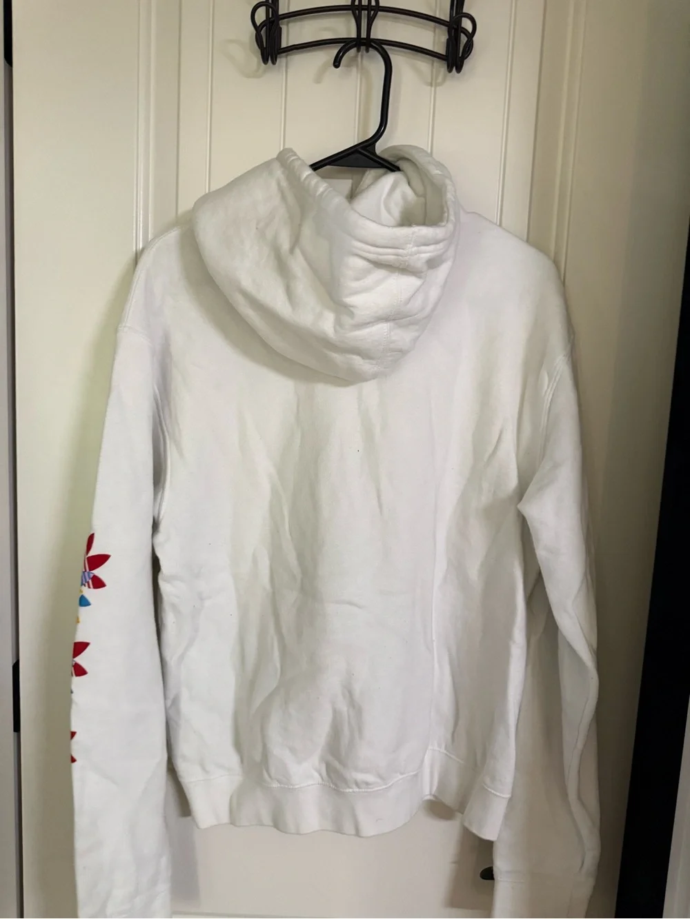 adidas White Hoodie with Red, Yellow & Blue Trefoil Graphics